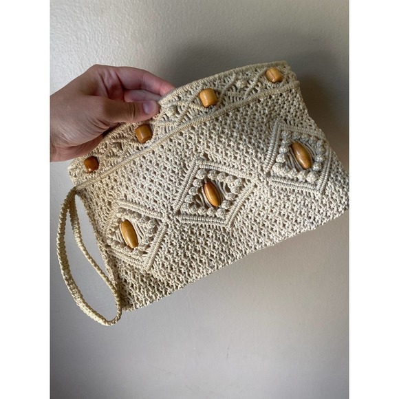 Vintage Macrome Beaded Crochet Island Beach Wristlet - Picture 1 of 8
